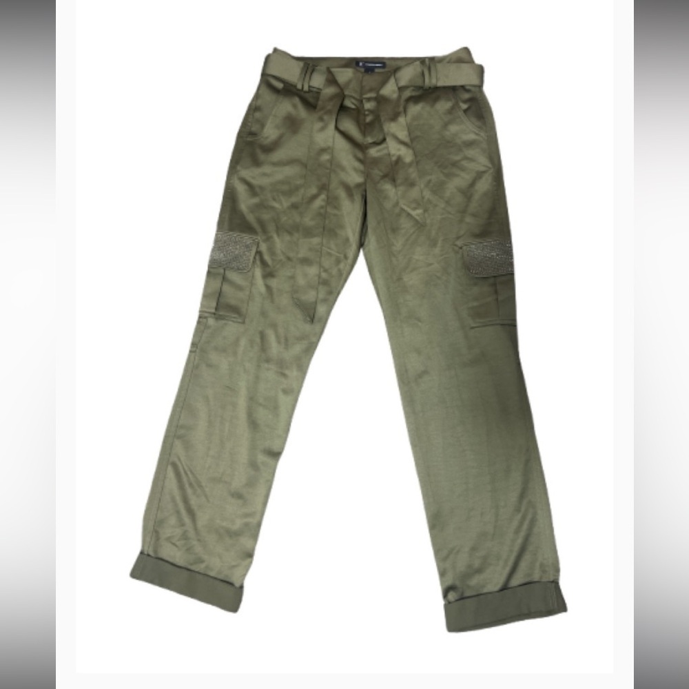 INC INTERNATIONAL CONCEPT Y2K CARGO PANTS FOREST GREEN SEQUIN POCKETS CUFFED - Picture 2 of 12